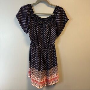 Aqua Romper Blue Pink & White Tribal/Aztec & Floral Printed Romper Sz S EUC